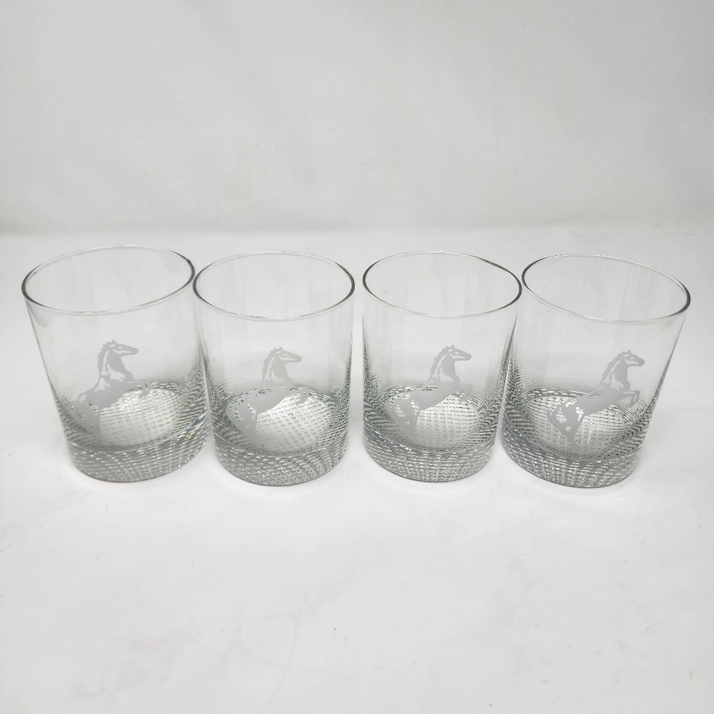 Etched Glass Stallion Horse Lowball Set Of 4 - Picture 2 of 8